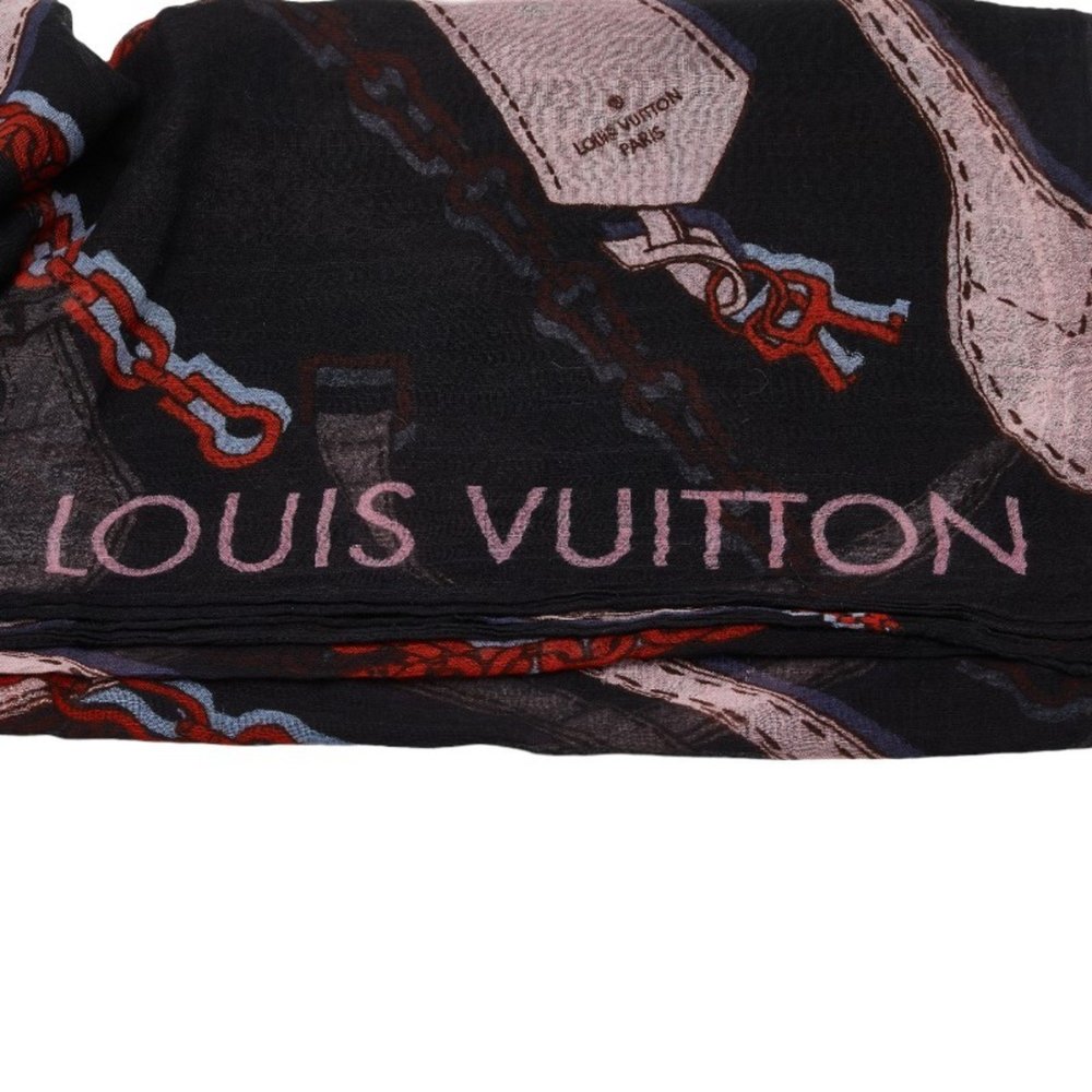 LOUIS VUITTON Scarf Muffler Stole M70383 Black Cotton Silk Leyton Men's - Picture 3 of 4